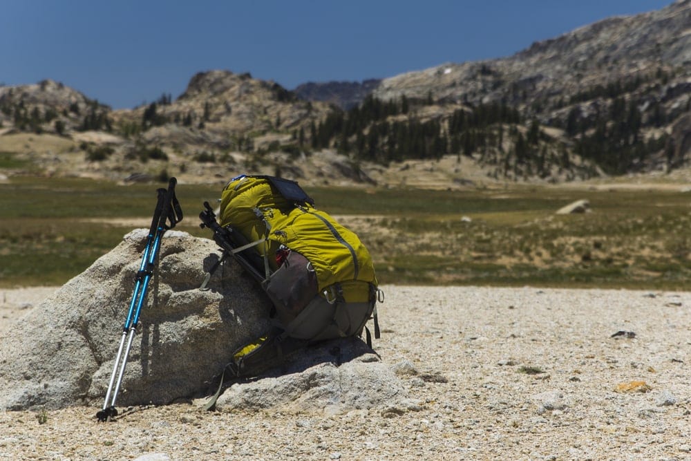 Lightweight backpack on the rocks