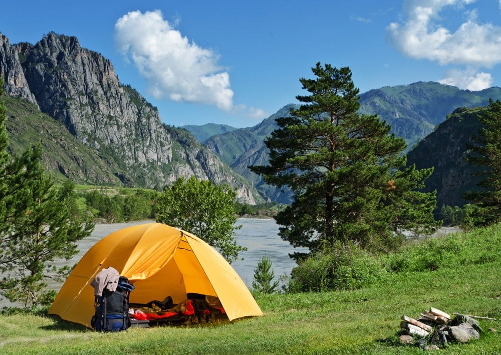 Yellow tent in a campground