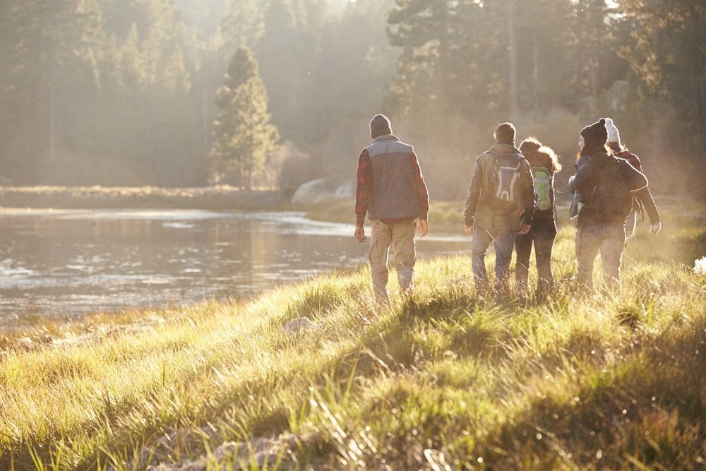 A group of friends walking in nature