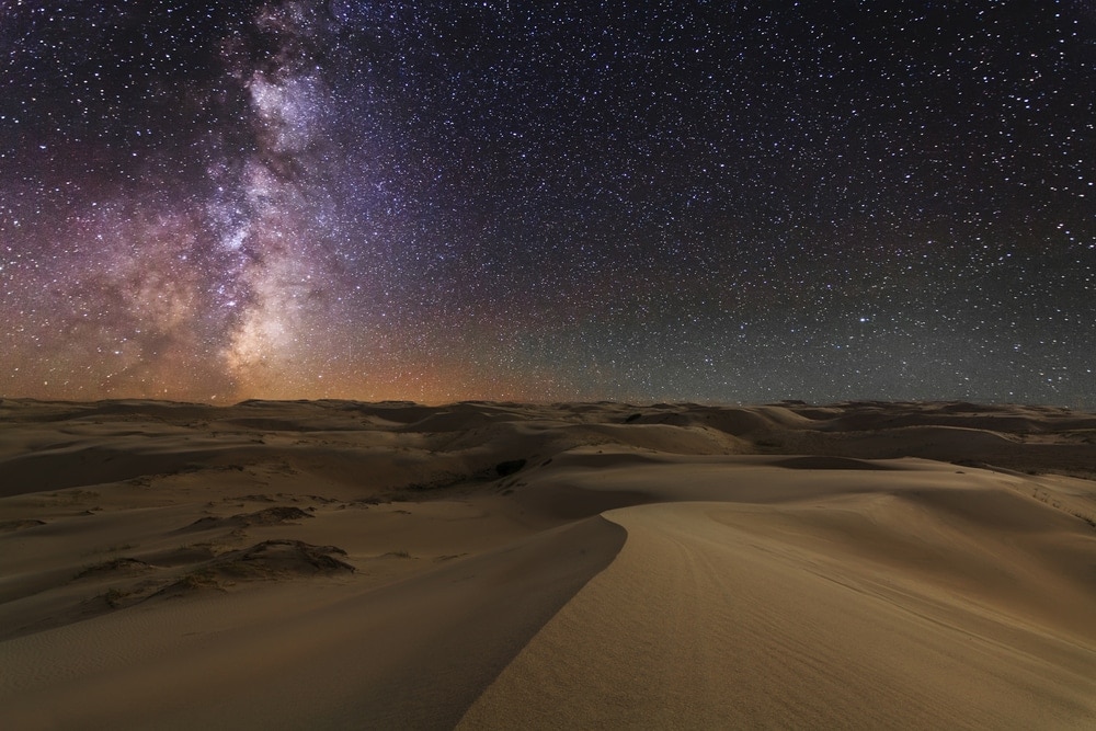 Night view of desert under a starry sky