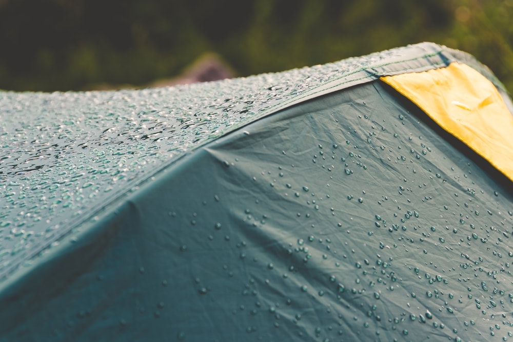 Raindrops on a waterproof tent