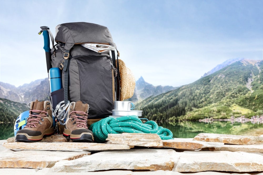 Backpack with various items