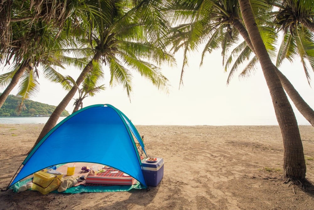 Camping tent tarp on the beach