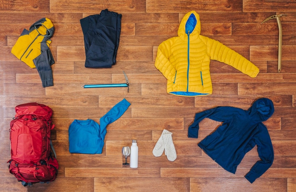 Clothes spread out on a floor