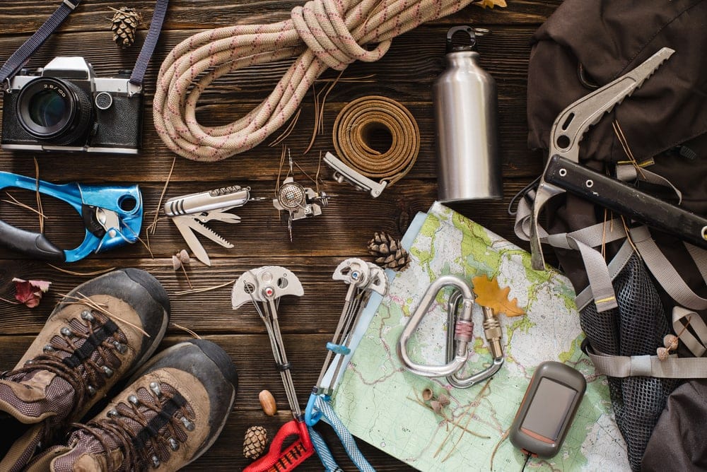 Hiking gears spread out