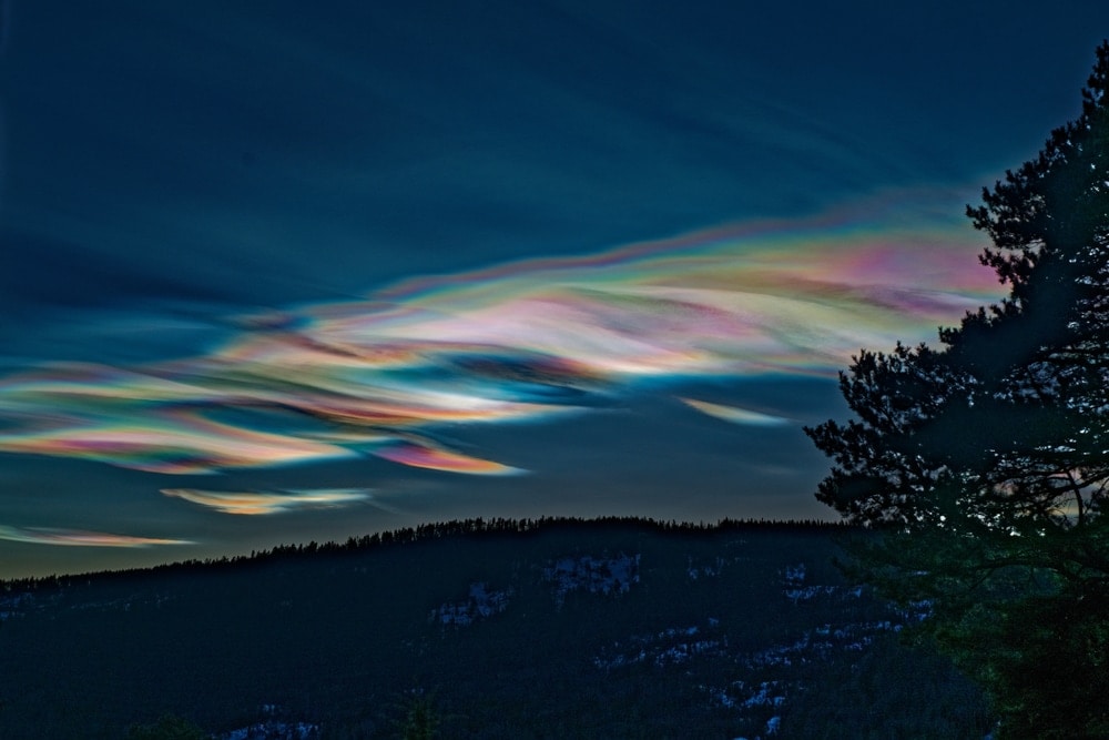 Nacreous clouds or mother of pearl clouds