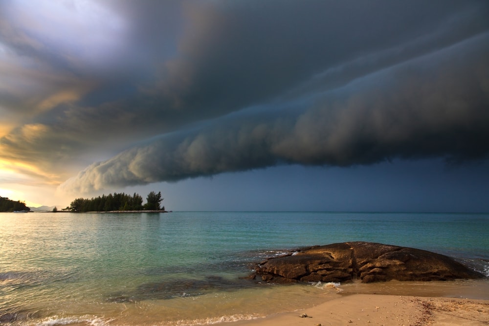 Roll cloud approaching a beach