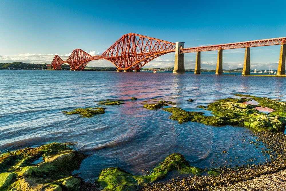 Small bay near Firth of Forth Bridge in Scotland