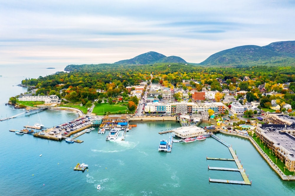 Aerial view of Bar Harbor in Maine