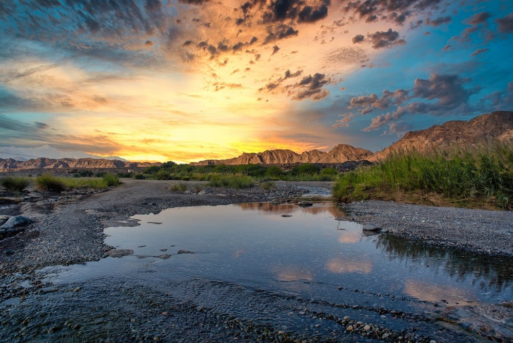 Wadis and washes in a sunset landscape