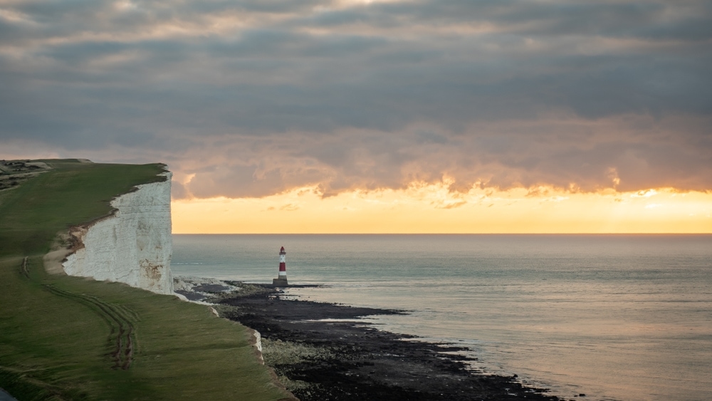 Early morning view over the English Channel with its landmark lighthouse.