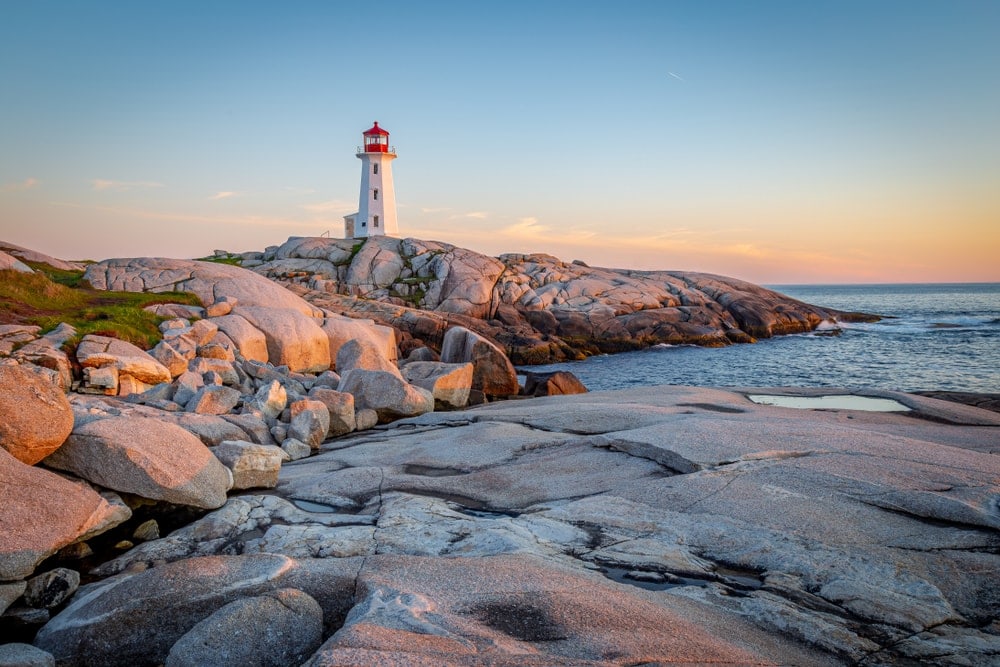 Sunset at Peggy's Cove Light House in Nova Scotia
