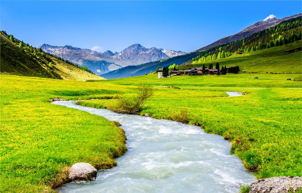 River creek in mountain valley.