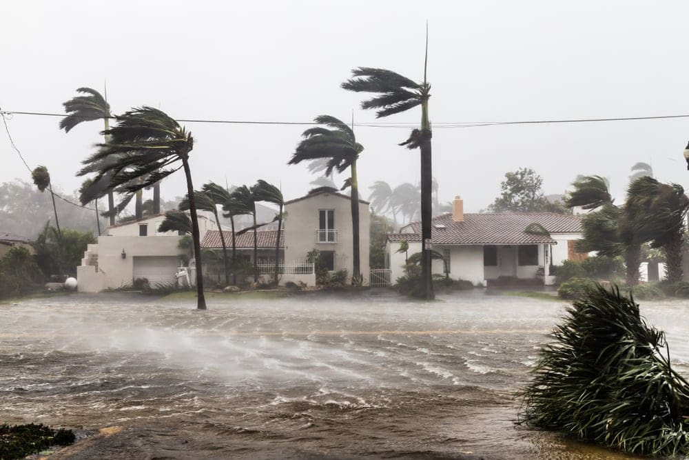 Heavy rain and wind caused by a tropical cyclone