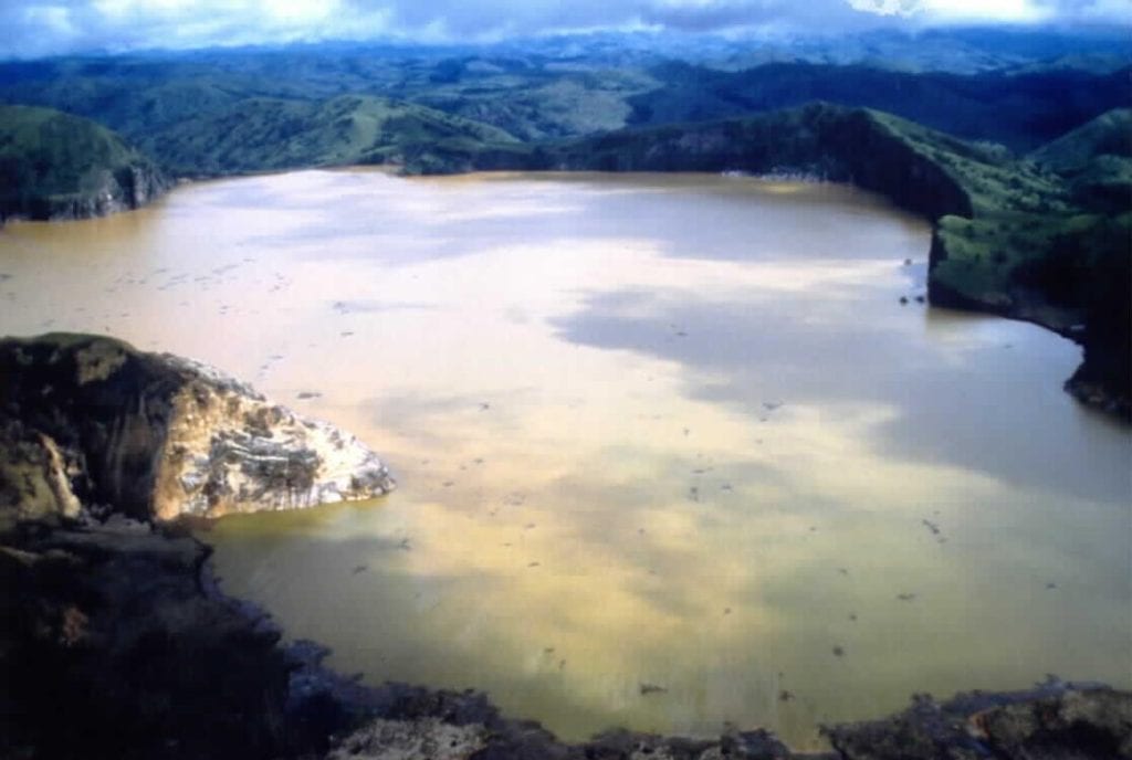 Aerial view of lake Nyos, where limnic eruption occured once