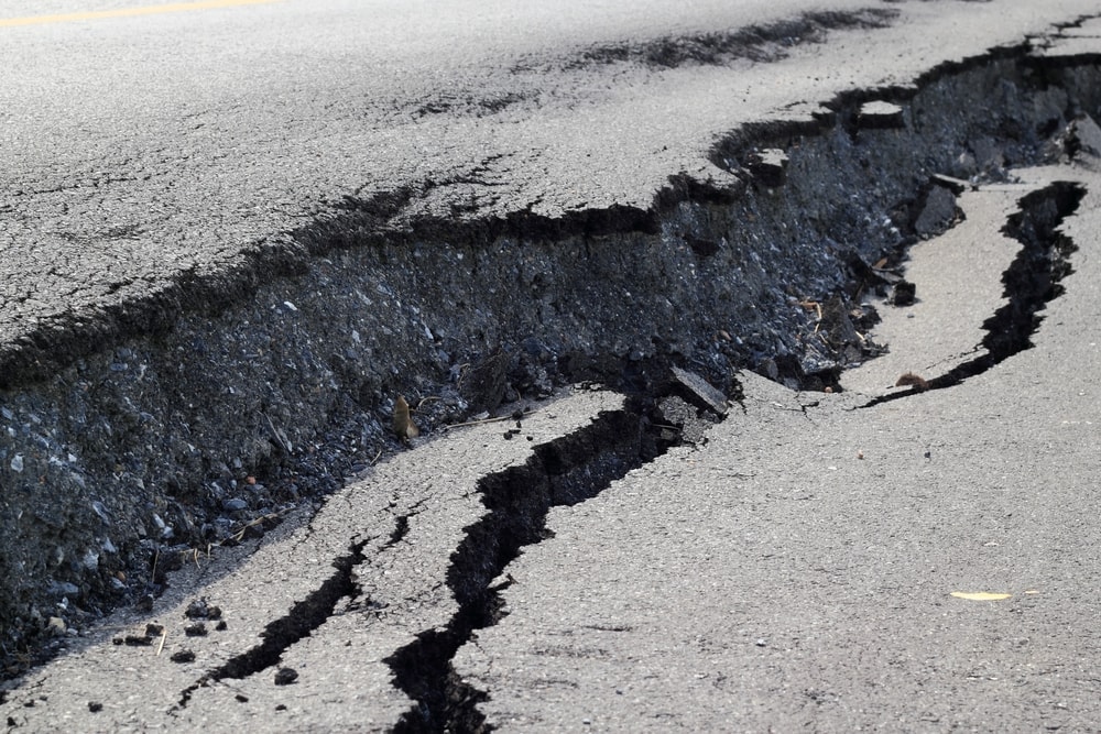Road collapsed and cracked due to subsidence