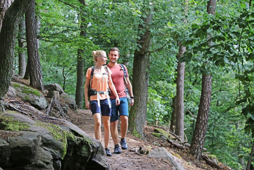 Couple hiking on the forest