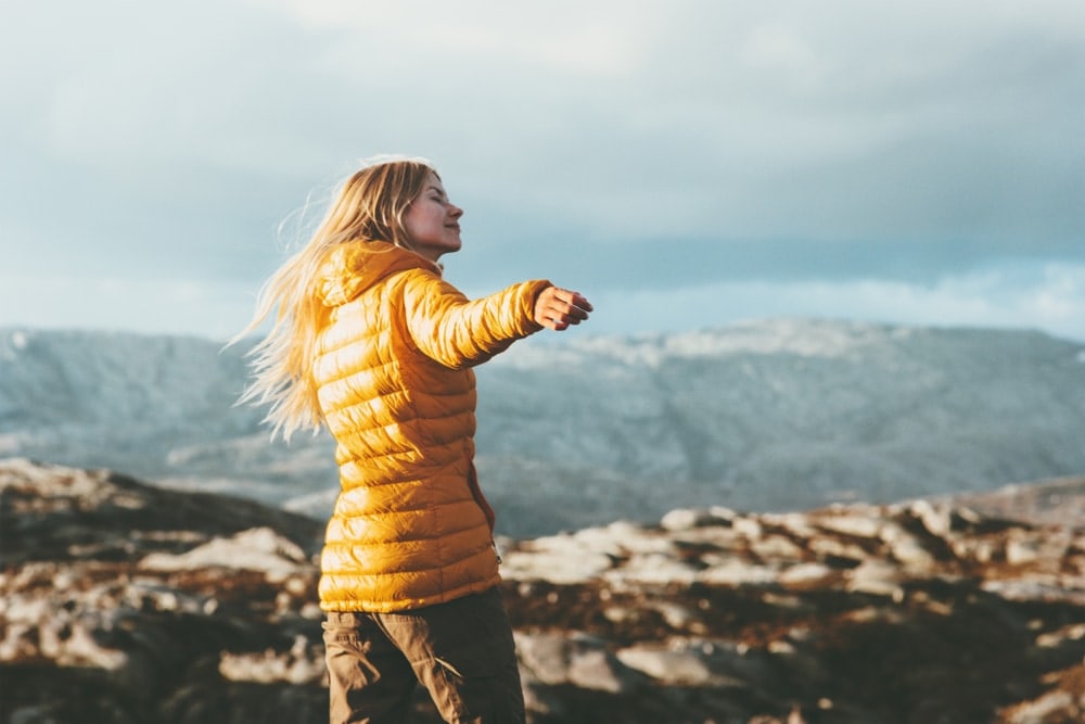 Woman wearing a patagonia down jacket 