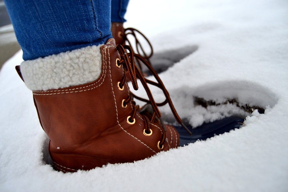 Duck boots on snow