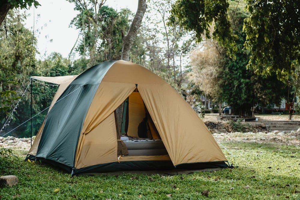 Camping tent an air mattress inside