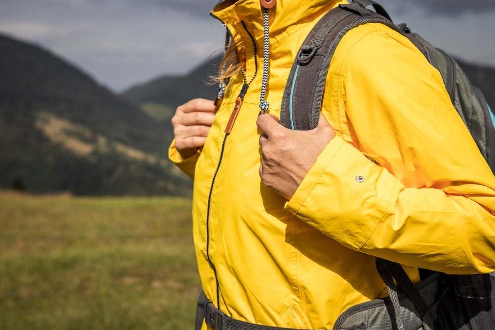 Yellow jacket worn by a hiker
