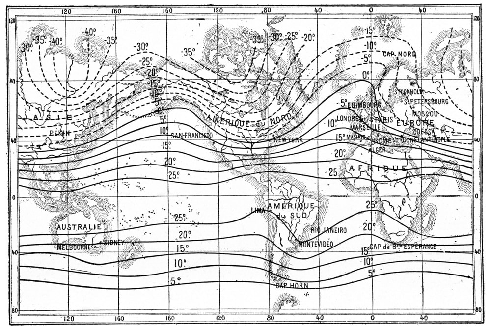Isopleth map of the world taken in summer