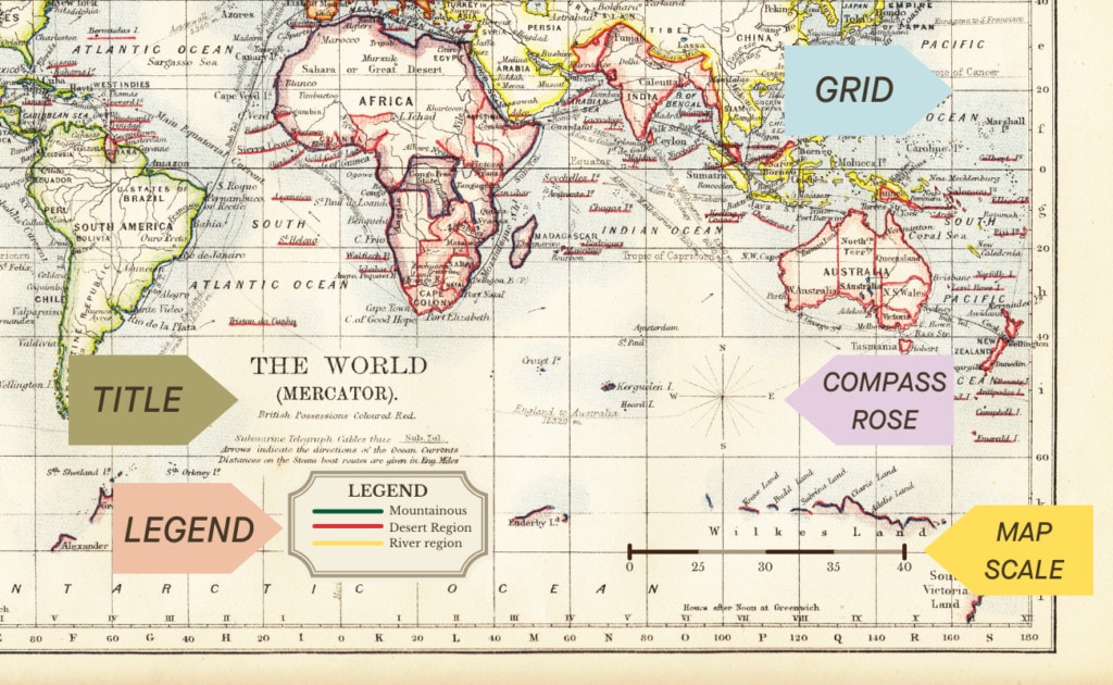 vintage photo of world map with map symbols