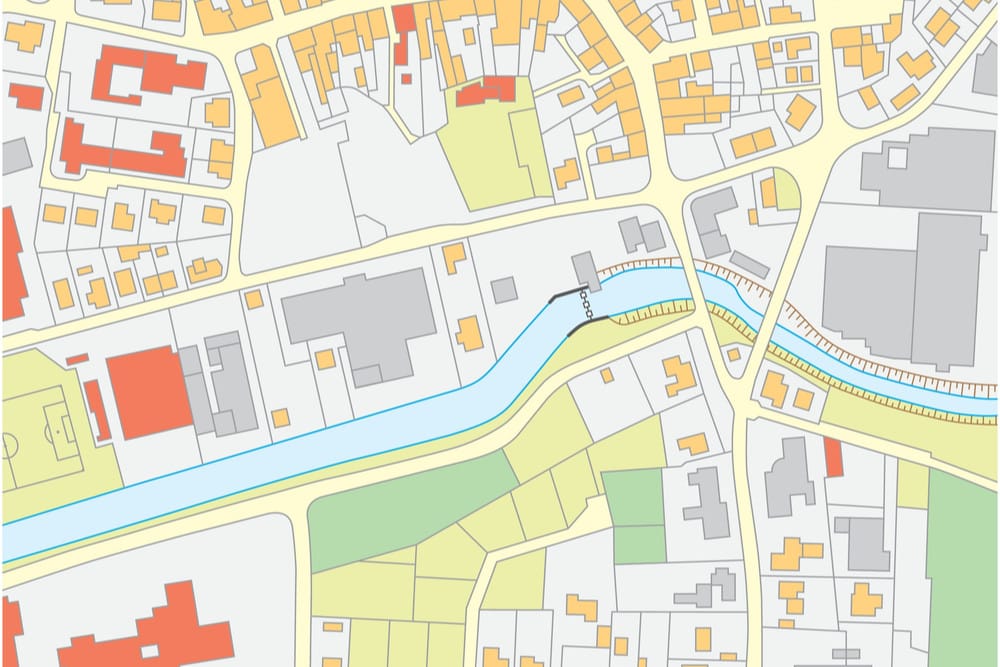 example of cadastral map with buildings and streets