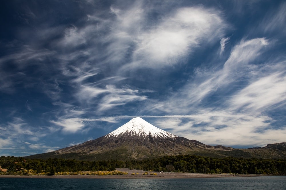 a snow-covered composite type of volcano