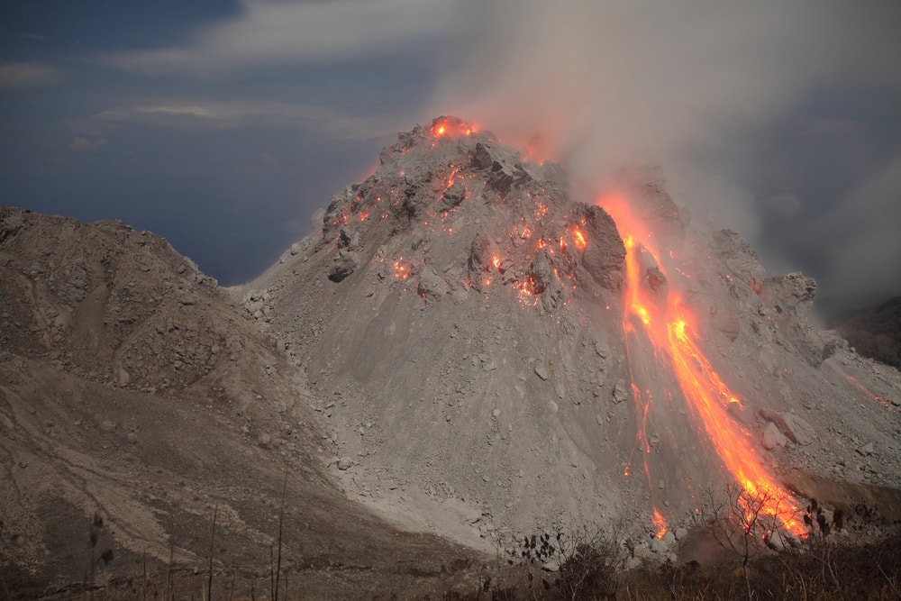 flowing lava from a lava dome volcano or  known as volcanic dome