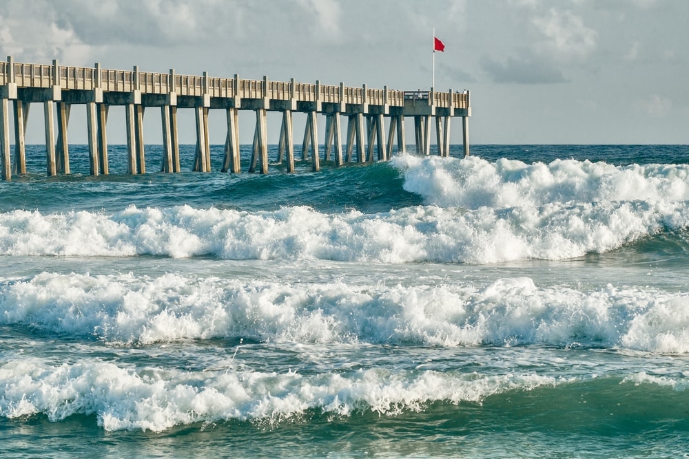 Big waves during high tide in the gulf of mexico