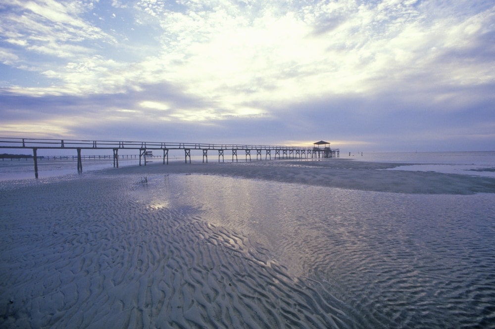 Low tide in the beach during twilight