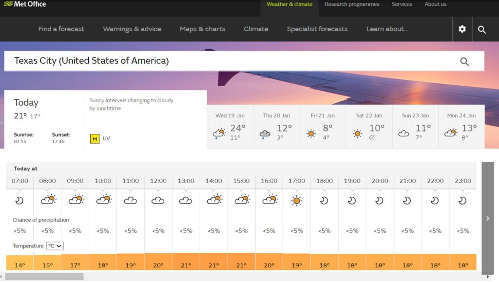 the website image of Met Office, a weather forecasting website