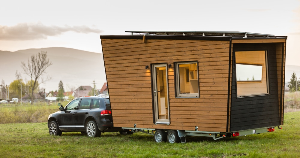 Mobile house being pulled for camping