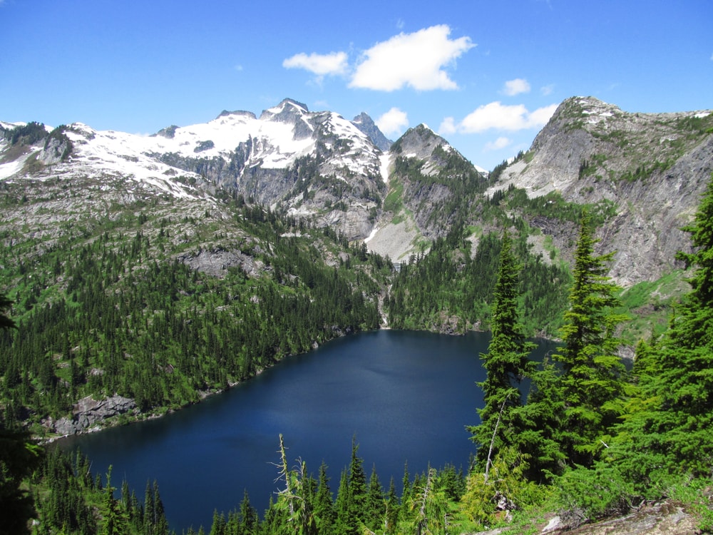 Trappers Peak in Washington with the view of its river on the center