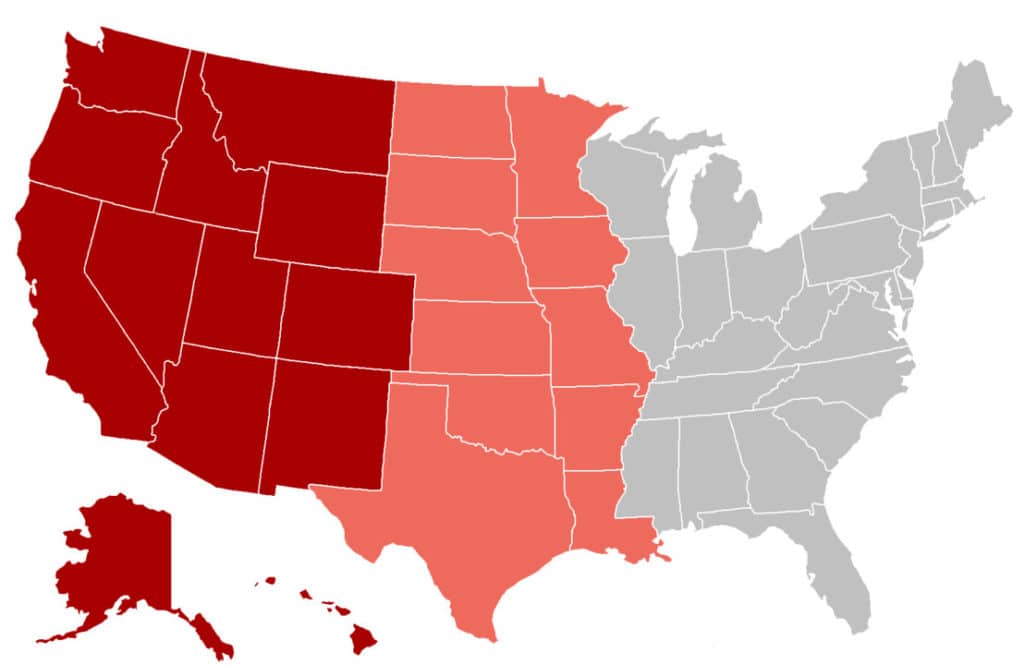 Map of the western part of United States