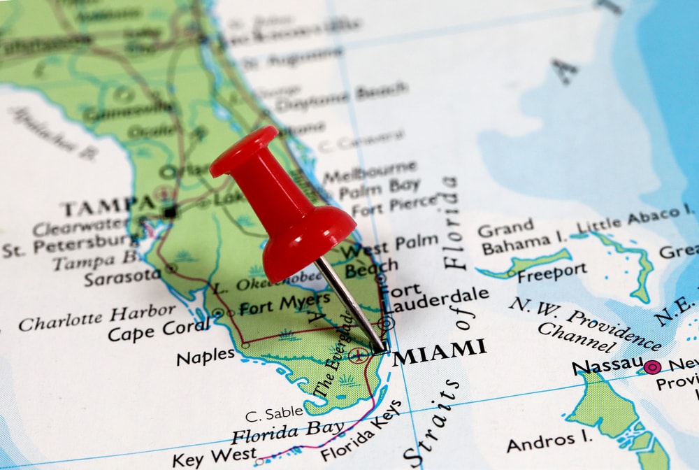 Map of the southern part of Florida