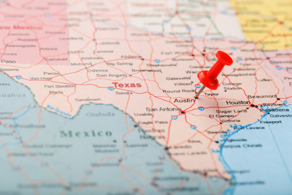 Map of the southern part of Texas