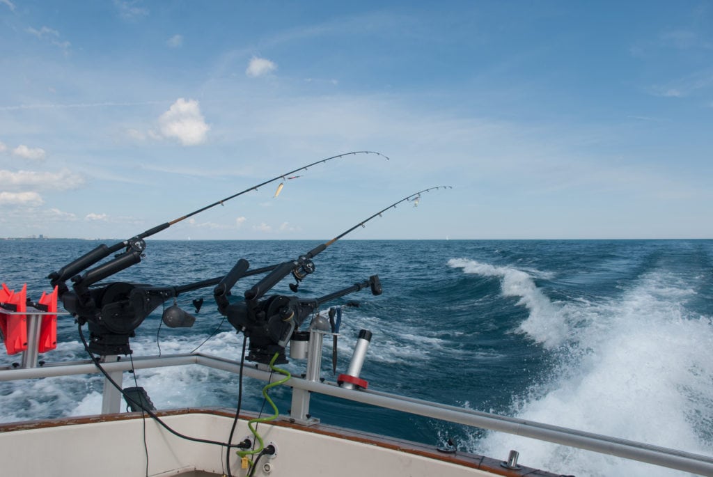 fishing equipment on a boat in Lake Michigan