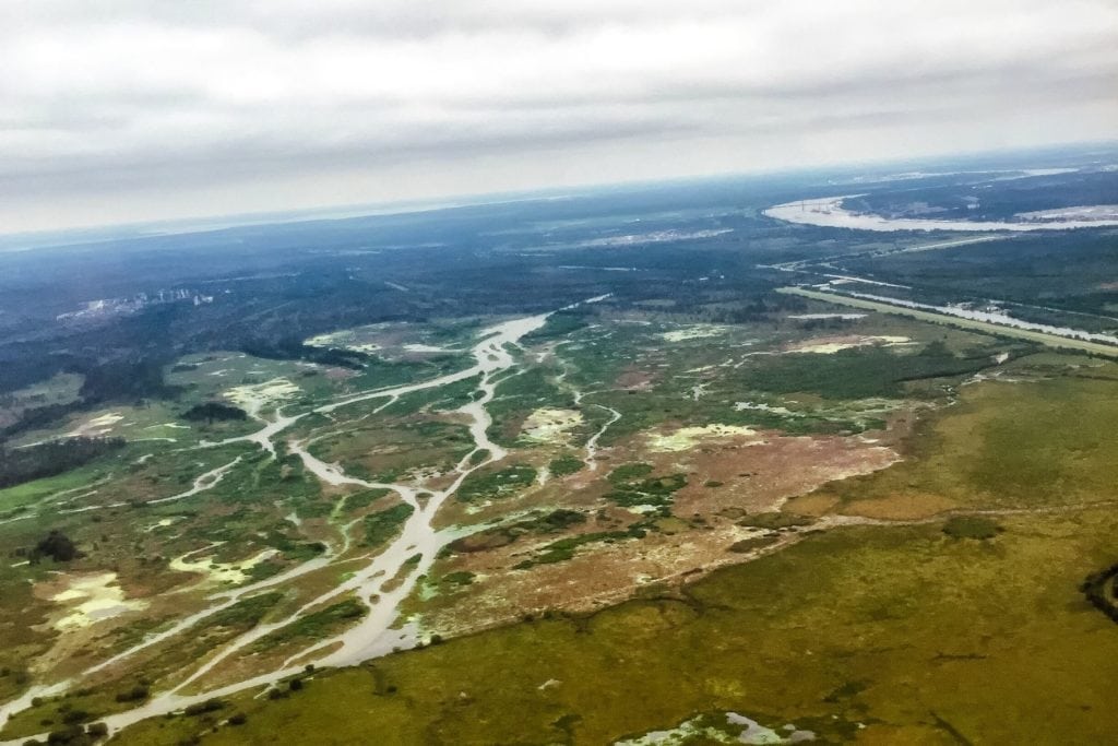 aerial shot of the Mississippi river delta