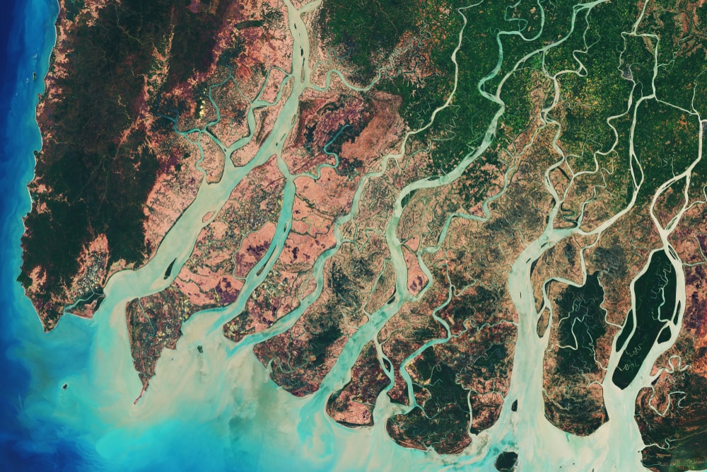 River delta of the Irrawady, a river that flows from north to south through Myanmar