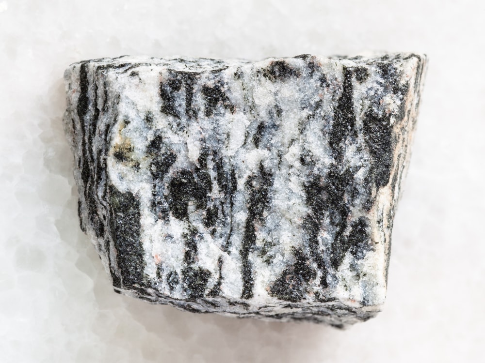 Migmatite, Metamorphic Rocks example, on white background