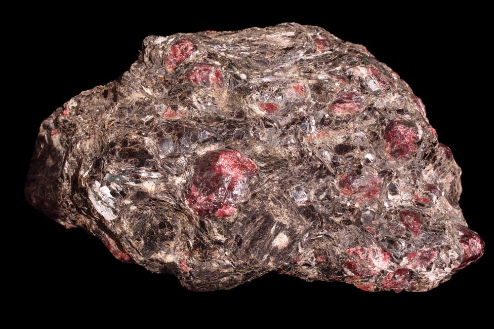 Minerals from schist taken on black background