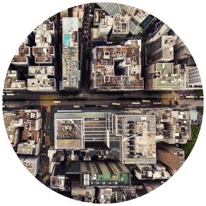 aerial view of crowded buildings in the city