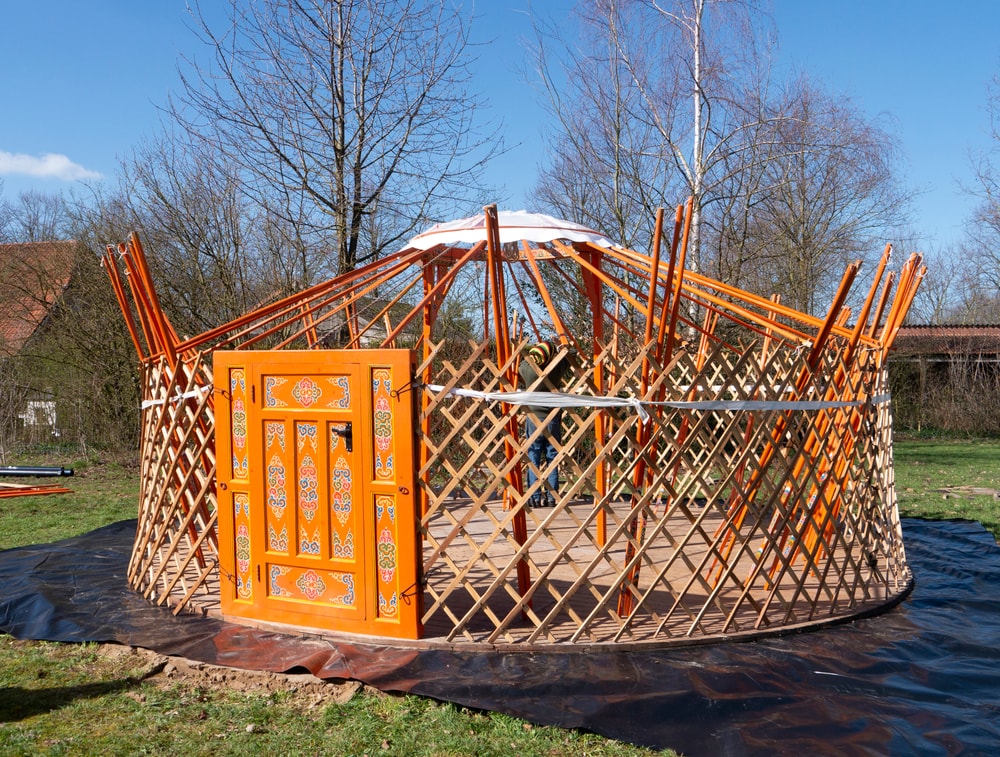 Unfinished yurt in the backyard