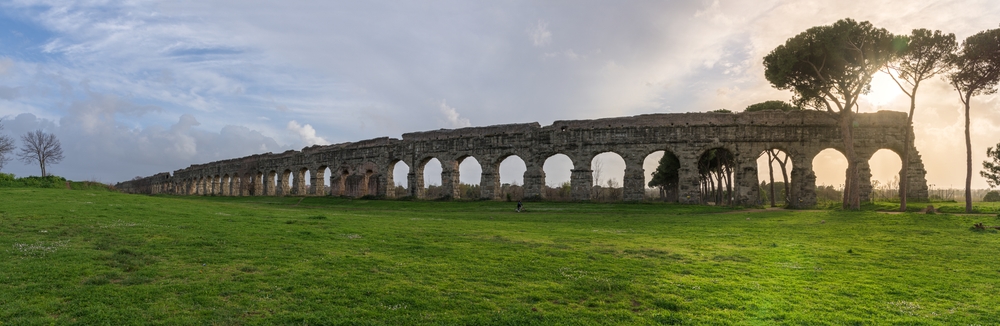 Roman aqueduct in the middle of the fields