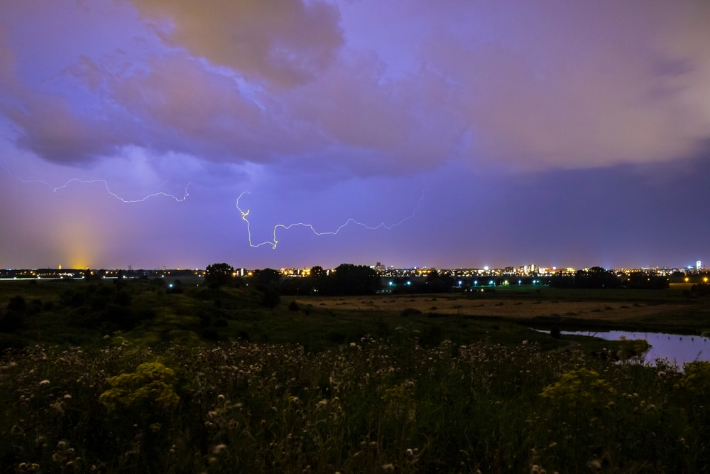 intracloud lightning thunderbolt above the city