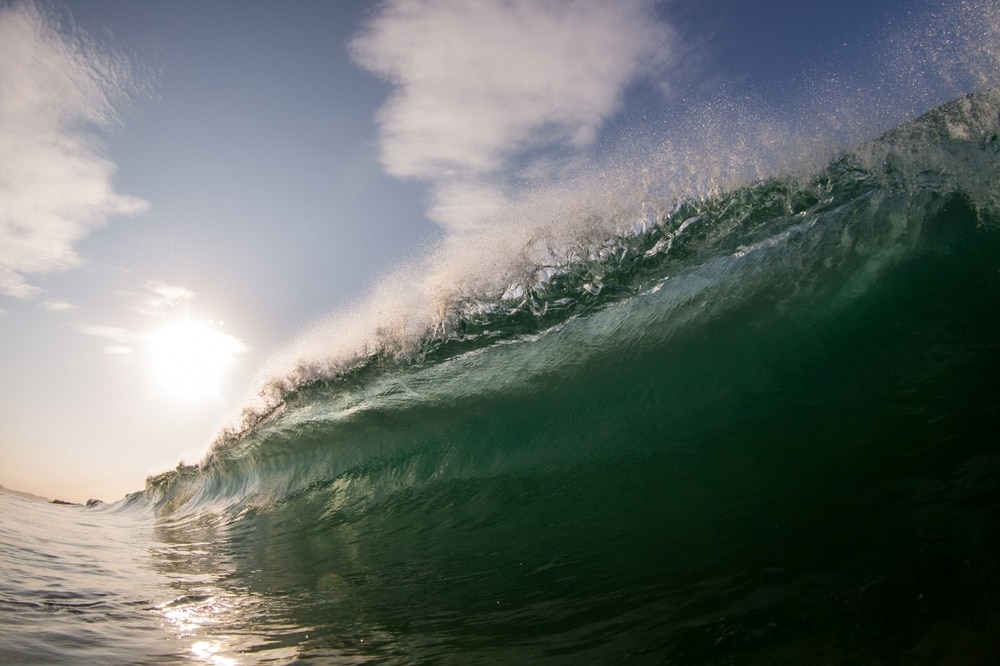 Huge wave soaring on waters