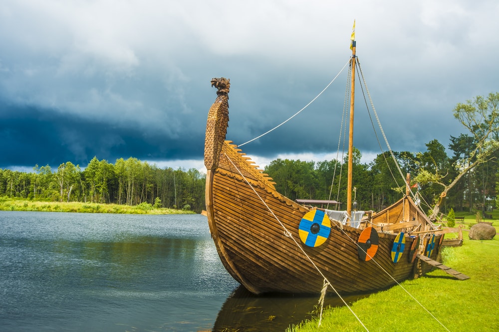 Ship on the shore of fjord