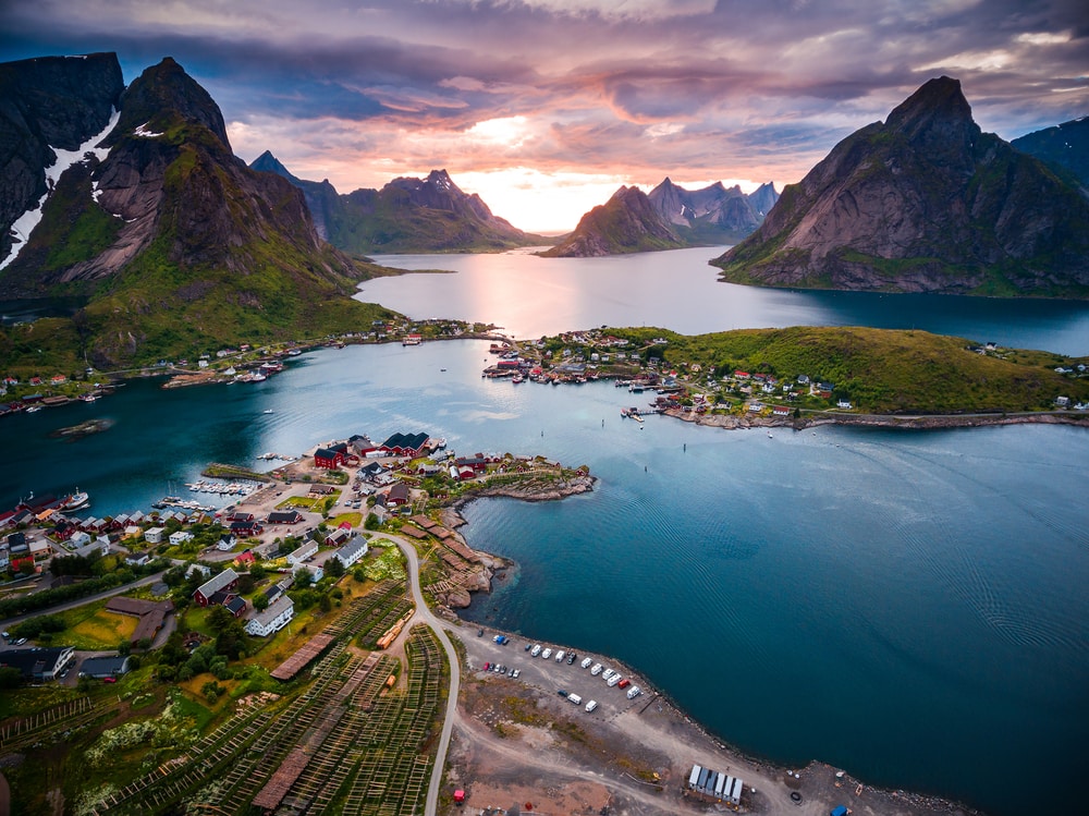 Length of a fjord seen in an aerial view